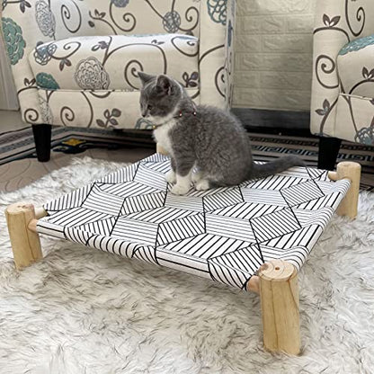 Cat/Dog Bed Hammock - Wooden Raised Indoor/Outdoor Beds - Breathable Mesh for Small Animals - White Diamond - color: White Diamond