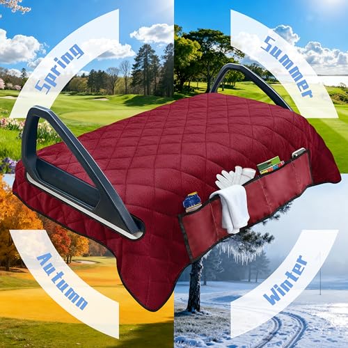 Golf Cart Seat Covers with 4 Front Pockets, Thick Seat Towel Blanket with Non-Slip Backing, Fits EZGO, Club Car, Yamaha and More 2 & 4 Passenger Golf Carts, Red - color: Red