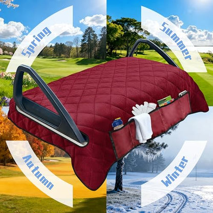 Golf Cart Seat Covers with 4 Front Pockets, Thick Seat Towel Blanket with Non-Slip Backing, Fits EZGO, Club Car, Yamaha and More 2 & 4 Passenger Golf Carts, Red - color: Red
