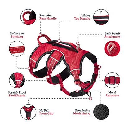 Tuff Pupper Escape Proof No Escape Dog Harness | 5 Point Adjustable Fit Harness for Dogs | Padded Dog Harnesses | Handle Dog Lift Harnesses - color: March Red, size: X-Large