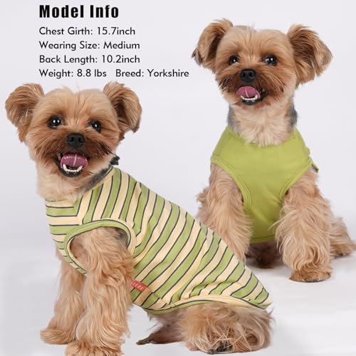 KYEESE 2Pack Dog Shirt, Soft Striped Dogs T Shirts, Lightweight Doggie Tank Top Cat Clothes, Sleeveless Dog Shirt for Small Dogs, Stretchy Pet Vest, Green, Medium - color: 05# 2Pack (Green+Striped), size: Medium (7-13lbs)