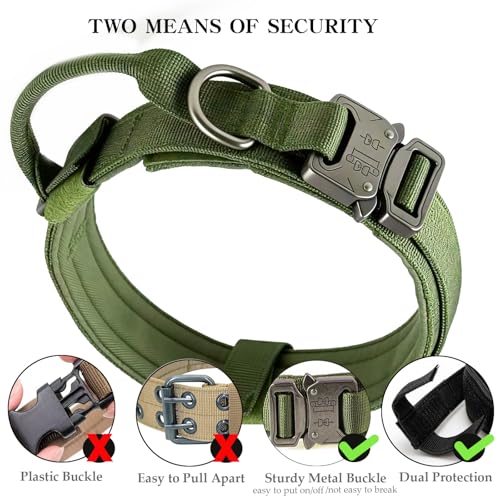 Tactical Dog Collar Adjustable Military Nylon Dog Collar with Control Handle and Heavy Duty Metal Buckle for Medium and Large Dogs (Green,S) - color: Green, size: Small (Pack of 1)