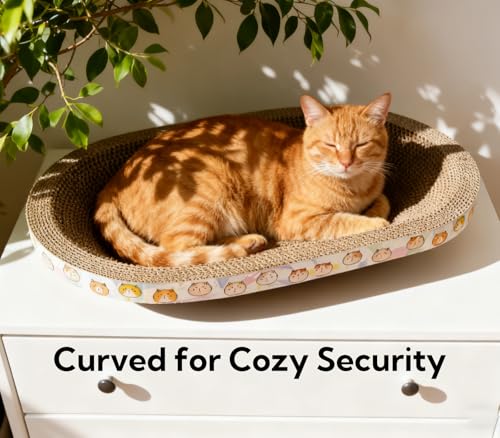 3 Pack Large Cat Scratcher Cardboard, Oval Cat Scratcher Bed Cat Scratch Pad Board Lounge Couch for Indoor Cats Bowl Shaped Cat Scratching Post Nest for Cats Grinding Claw Furniture Protector - size: L(17.5"x13.6"x3")
