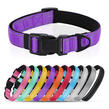Reflective Dog Collar with Quick Release Buckle - Metal Ring - Adjustable Soft Neoprene Padded Basic Dog Collar for Small Medium Large Dogs (Purple, Small :Width 1",Neck 11.8-15.7") - color: Purple, size: Small