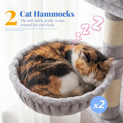 Hey-brother Cat Tree, 74 inches Multi-Level XL Large Cat Tower for Indoor Cats with Three Cat Condos, Two Large Top Decks and Cat Hairbrushfor Kittens, Cats and Pets, Light Gray MPJ035-MW - color: Light Gray
