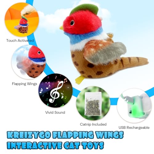 Cat Toys, Flapping Wings Pheasant, No Flying, Chirping Bird Interactive Catnip Toy for Kitten or Small Dogs, Touch Activated, Rechargeable, 3 Modes - color: Smart Pheasant