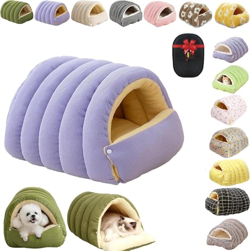 Removable and Washable Winter Closed-Off Cat Bed, Cutypet Winter Cave, Warm Foldable Secure Pet Nest for Indoor Cats & Small Dogs, Comfor Plush Snuggle Hut for Kitty, Puppy, Pets (Corduroy-Purple,L) - color: Corduroy-Purple, size: L