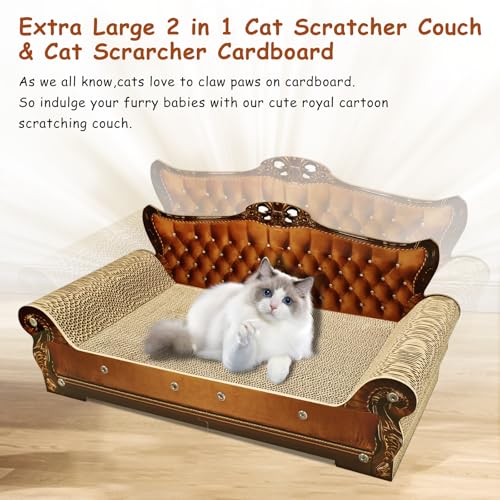 Luxury Cardboard Cat Scratcher Sofa Bed, Couch Shaped Scratching Board, Scratch Lounge with Catnip, Cat Scratcher for Indoor Cats Large Brown - color: Brown Lounge