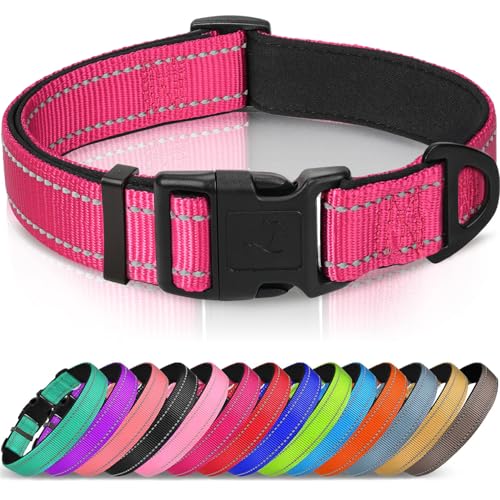 Joytale Reflective Dog Collar, Soft Neoprene Padded, Metal D-Ring, Nylon Pet Collar Adjustable for Small Dogs, Hotpink, S - color: Hotpink, size: Small (Pack of 1)