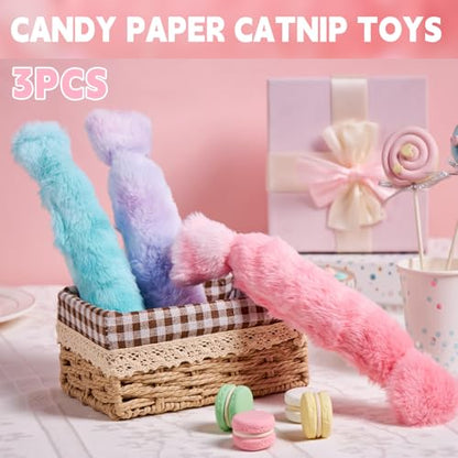 Cat Kicker Toy 3Pcs, Candy Shape Catnip Toys for Cats, Catnip Toys with Crinkle Paper. Indoor Kitten Toy Kicker Pillows. - style: Candy 3pcs