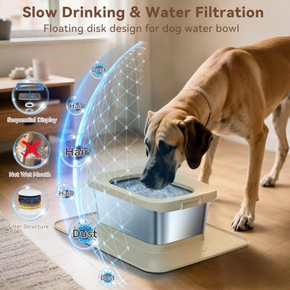 10L No Spill Dog Water Bowl, 2.6 Gal Stainless Steel No Splash Large Dog Water Bowl with Non-Slip Silicone Mat, Spill Proof Slow Drinking Pet Bowls for Messy Drinkers Indoor/Outdoor Use Beige - color: C-Beige