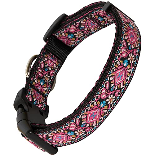 Dog Collar for Small Medium & Large Dogs - Heavy Duty Cotton Collar, Long Lasting, Adjustable, Strong and Durable and Quick Release Buckle, Quality Pink – Get It Now! - color: Pink, size: Medium