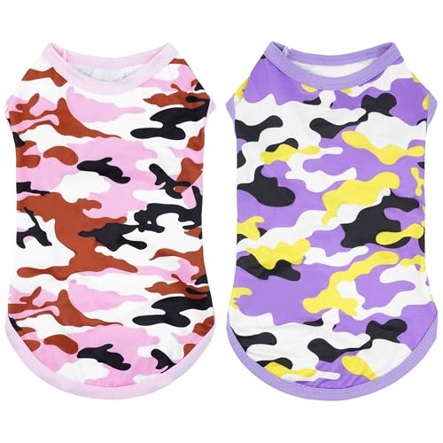 Dog Shirts Camo for Large Dog Girl Female Pink Purple Sleeveless Tank Top Tee Clothes Vest Soft Light Weight Stretchable Pack of 2 L - size: Large