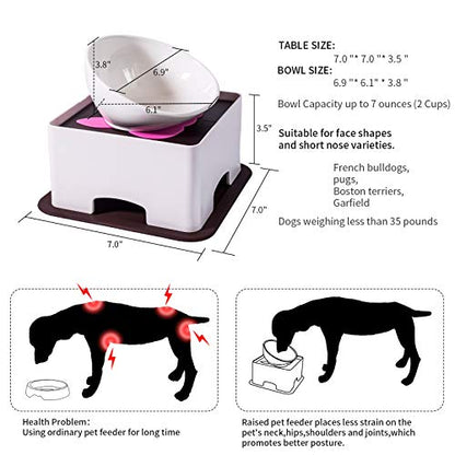 Raised Ceramic Dog Feeding Bowl,Adjustable Elevated Dog Bowls Set Anti-Slip,Standing Pet Feeding Dish for Small Medium Dogs and Cats,White - color: White
