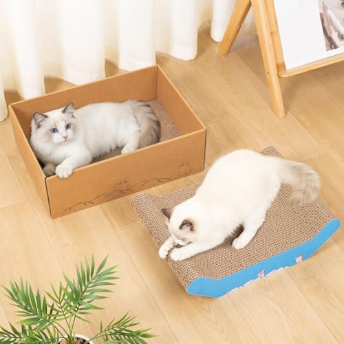 Cardboard Cat Scratcher Bed 16.9 Inch Cat Scratch Box with Cat Scratching Pad for Indoor Cats - size: 16.5 x 11.4 x 4.7 inches