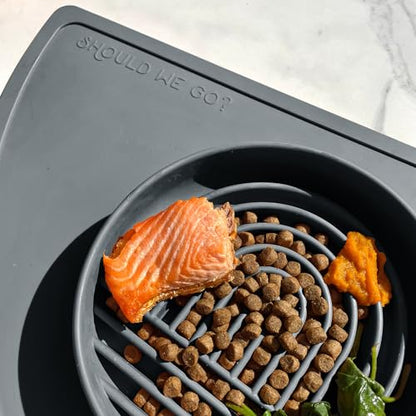 Should We Go? Slow Feeder for Dogs & Puppies, The Slowdown Bowl Silicone Slow Eating, Modern Lick Mat Design, Reduces Gulping, Fits 2 Cups, 7.5” Across x 1.5” Tall, Mealtime Challenge, Medium-Charcoal - color: Charcoal - Rainbow Design, size: Medium (7.5”