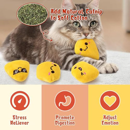 Nuggets Catnip Stuffed Toys for Cats- 5Pcs Pet Days Funny Yellow Fried Chicken Indoor Cat Toys, Kitten Chew Bite Kick Non-Toxic Interactive Supplies for Pet Lovers Kitten Birthday Gift - style: Yellow Nuggets