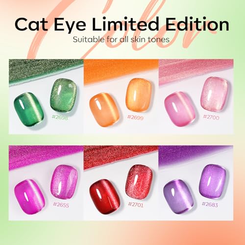 modelones Cat Eye Gel Nail Polish Set, 6 Colors Orange Neon Galaxy Hot Pink Grape Purple Red Green 9D Cat Eye Glitter Gel Polish with Magnet LGBT Fruit Theme Soak Off Led DIY Gift Unisex - color: A A A2-Fruit Cat Eye