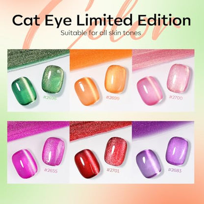 modelones Cat Eye Gel Nail Polish Set, 6 Colors Orange Neon Galaxy Hot Pink Grape Purple Red Green 9D Cat Eye Glitter Gel Polish with Magnet LGBT Fruit Theme Soak Off Led DIY Gift Unisex - color: A A A2-Fruit Cat Eye