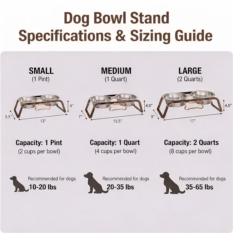 Loving Pets Elevated Dog Bowls – Raised Stainless Steel Dog Bowls with Steel Stand – Non-Skid, No Spill Feeder for Small, Medium & Large Dogs – Easy to Clean, Durable Raised Dog Feeding Station - color: Aged Copper, size: 1 Quart