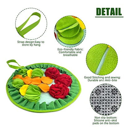 WishLotus Slip-Free Pet Snuffle Mat with Hanging Rope, Snuffle Mat for Dogs to Consume Energy and Relieve Stress, Pet Snuffle Mat for Rabbits, Hamsters, and Dogs to Improve Digestion (Three Flowers)