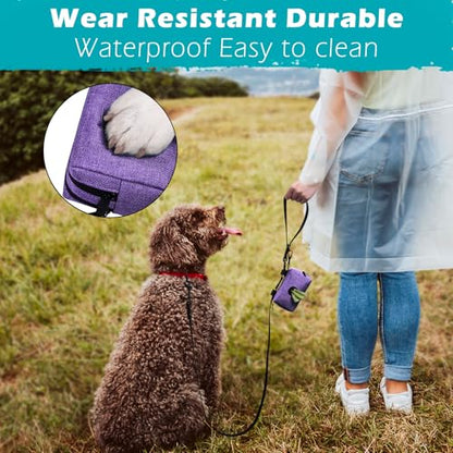 Dog Poop Bag Holder, Portable Pet Waste Bag Dispenser, 2 Pouches for Treats and Walking Accessories, Fit All Leashes, Includes 1 Roll of Dog Poop Bags (Purple) - color: Purple