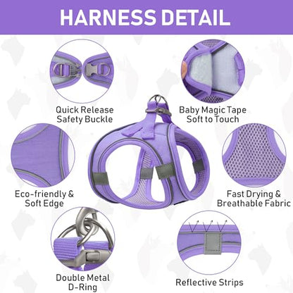 Small Pet Harness Collar and Leash Set, Step in No Chock No Pull Linen Fabric Soft Mesh Dog Vest Harnesses Reflective for Dogs Puppy Cats Kitten Rabbit (Purple, XS) - color: Purple, size: X-Small