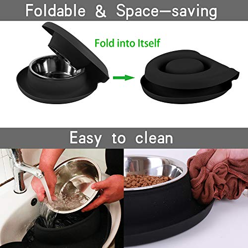 100% Waterproof BPA Free Pet Dog Bowls2 Stainless Steel（53oz+27oz） with 1.35“ Raised Edge Silicone Mat + Slow Feed Dog Water and Food Bowls for Feeding Small Large Dogs Cats Puppies (Black) - color: Black