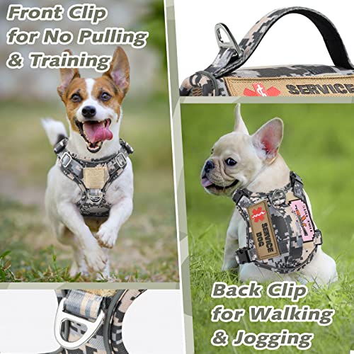 XS Dog Harness Tactical Style, No Pull Military Service Dog Vest with Vertical Handle, Outdoor Training Small Puppy Vest Chihuahua Harness (Camo Grey, XS) - color: Camo Grey