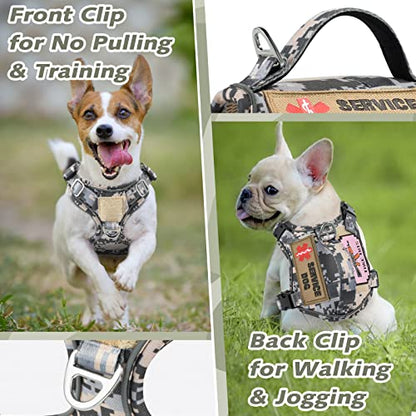 XS Dog Harness Tactical Style, No Pull Military Service Dog Vest with Vertical Handle, Outdoor Training Small Puppy Vest Chihuahua Harness (Camo Grey, XS) - color: Camo Grey