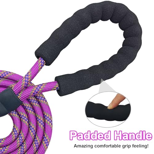 Heavy Duty Rope Dog Leash, 6/8/10/15/20 FT Long Nylon Pet Leash, Soft Padded Handle Thick Lead Leashes for Large Medium Dogs Walking Recall Training (6ft * 1/2", Purple) - color: purple, size: 1/2" * 6'