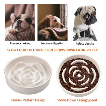 8.26 in White Dog Bowl Slow Feeder Ceramic for Medium and Large Breed, Elevated/Raised Slow Feeding Dog Food Water Dish Heavy Weighted,Puppy Dish for Fast Eaters,Puzzle Eating Bowl Modern Maze - color: Upgraded White Slow Feeder Elevated