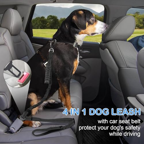 Heavy Duty Dog Leash for Medium Large Dogs,4-6FT Shock Absorbing Bungee Tactical Dog Leash with Control Padded Handle and Car Seatbelt, Reflective Lead for Walking Training,Black - color: Black