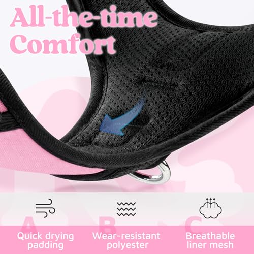 rabbitgoo Dog Harness Medium Sized, No Pull Dog Vest with 3 Buckles, Adjustable Soft Padded Pet Harness with Easy Control Handle and Reflective Strips, Light Pink, M - color: Light Pink, size: Medium