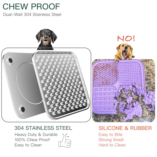 2Pack Dual Wall Stainless Steel Large Lick Mat for Dogs & Cats, Chew-Proof Slow Feeder, Anxiety Reducer, Whisker-Friendly for Cats, Non-Slip Heavy Duty Base, Raw Feeding Pad, Dishwasher Safe - color: Large-2Pack