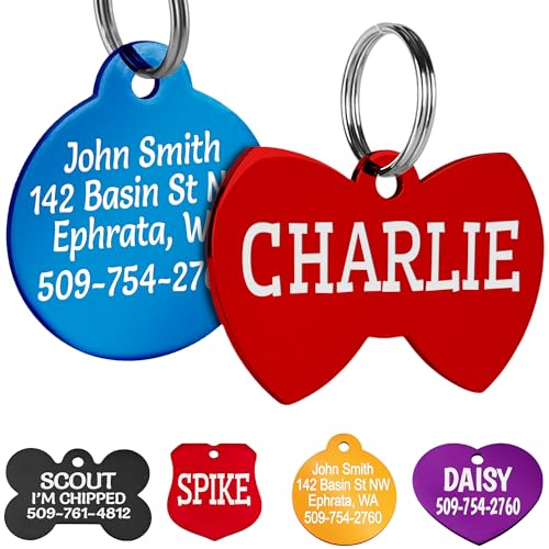GoTags Dog Tags, Personalized Engraved Dog and Cat ID Tags for Pets, Custom Engraved on Both Sides, Various Shapes Including Bone, Round, Heart, Bow Tie, Star, and Badge (Bow Tie, Large - Pack of 1) - size: Regular, style: BowTie