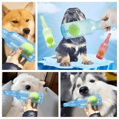 Cute Tough Dog Toy Rubber Bottle Squeaky Dogs Chew Toy Long Lasting Interactive Fetch Toy for Teething Tennis Ball Included (Green, Medium)