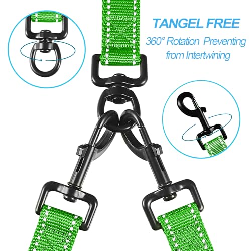 Double Dog Leash, No Tangle Dual Leash, Reflective Walking Training Lead, 4 Comfortable Padded Handles for 2 Dogs with Collapsible Bowl and Waste Bags (Grass Green, Large) - color: Grass Green