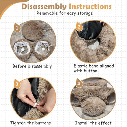 Cat Tunnel Bed for Indoor Cats, Soft Plush Donut Peekaboo Cat Cave, Multifunctional Playground Toy for Small Medium Large Cats, Kittens, Rabbits, Ferrets, with Washable Cushion (Brown) - color: Brown
