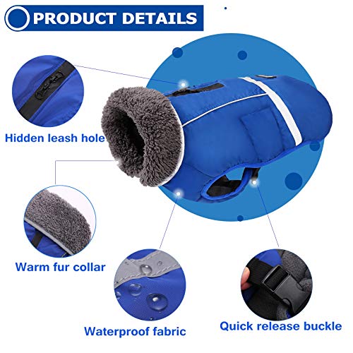 QBLEEV Warm Dog Coat - Reflective Dog Jacket, Waterproof Winter Coat with Turtleneck & Thick Fleece Lining for Small Medium Large Dogs - Snowsuit Christmas Pet Apparel - color: Blue, size: Small