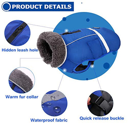 QBLEEV Warm Dog Coat - Reflective Dog Jacket, Waterproof Winter Coat with Turtleneck & Thick Fleece Lining for Small Medium Large Dogs - Snowsuit Christmas Pet Apparel - color: Blue, size: Small