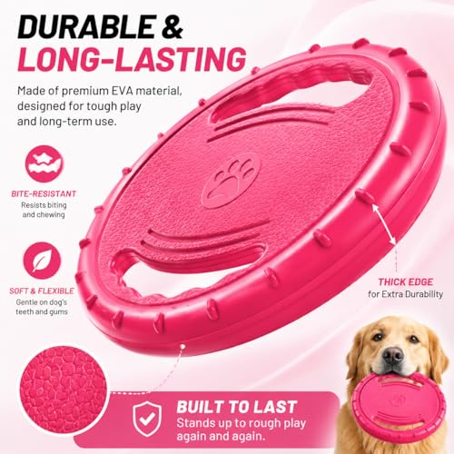 Dog Flying Disc, Durable Soft EVA Flying Ring for Aggressive Chewers, Interactive Fetch & Training Toy, Floats in Water, Safe on Teeth & Gums, Beach Pool Play (Red) - color: Red