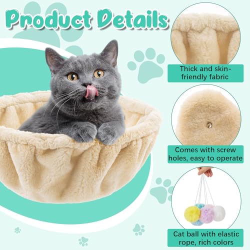 Dansydaisy 3 Pack 14.6" Large Cat Tree Hammock Basket Bed Lounger Tower Replacement Parts with 6 Pcs Hanging Elastic Strings Pom Pom Toys, Cat Tree Accessories Hammock Attachment (Beige) - color: Beige, size: 14.6"
