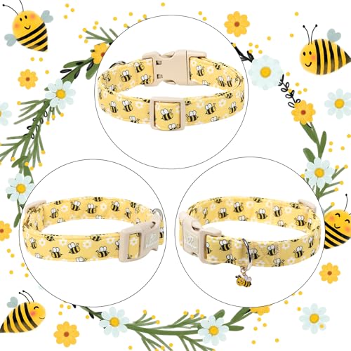 Bee & Daisy Dog Collar for Puppy Small Dogs - Spring/Summer Cartoon Yellow Dog Collars, Lightweight Adjustable Male Female Dogs Collars with Quick Release Buckle XS - color: Bee&Daisy, size: XS