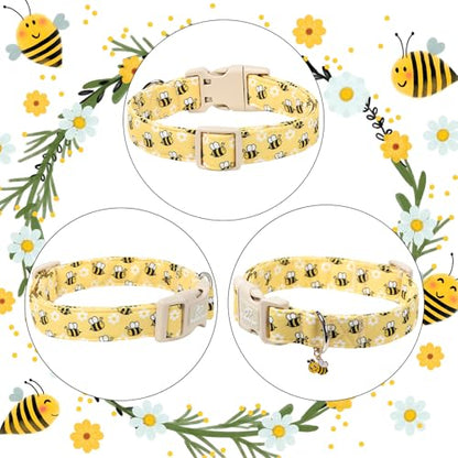 Bee & Daisy Dog Collar for Puppy Small Dogs - Spring/Summer Cartoon Yellow Dog Collars, Lightweight Adjustable Male Female Dogs Collars with Quick Release Buckle XS - color: Bee&Daisy, size: XS