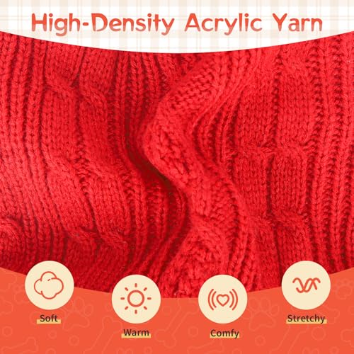Girl Dog Sweater Dress with Plaid Skirt Turtleneck Pullover Sweaters Warm Knitted Dog Clothes for Birthday New Year Thanksgiving Photo (Red, L) - color: Red, size: Large (15-22lbs)