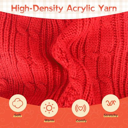 Girl Dog Sweater Dress with Plaid Skirt Turtleneck Pullover Sweaters Warm Knitted Dog Clothes for Birthday New Year Thanksgiving Photo (Red, L) - color: Red, size: Large (15-22lbs)
