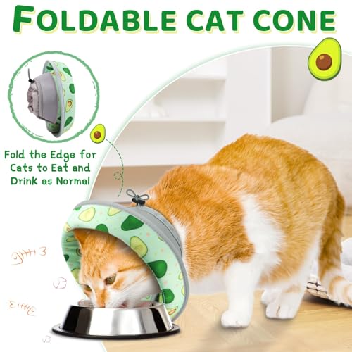 Cat Cone Collar Soft to Stop Licking, Adjustable, Foldable Lightweight Kitten Cones After Surgery Recovery for Cats & Kittens, Cat Cone Alternative, Easy Eating (Avocado Green, M) - color: Avocado Green, size: M