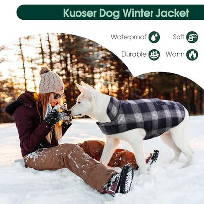 Kuoser Reversible Winter Coat, British Style Jacket for Medium and Large Dogs - Warm Windproof Puppy Cold Weather Clothes Vest, Blue L - color: Blue, size: L (Chest Girth: 20.9-24.4'')