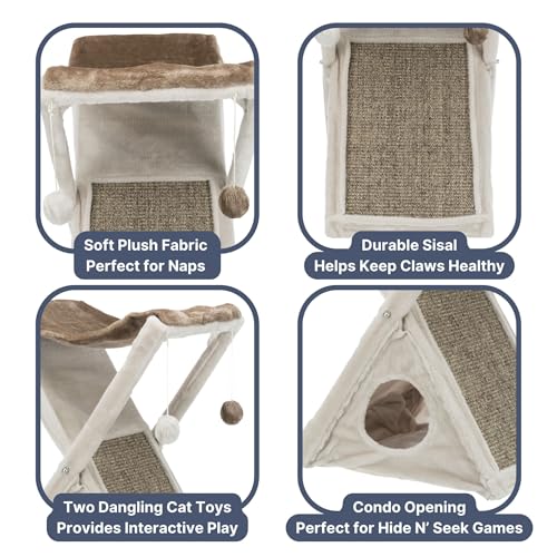 TRIXIE Miguel Fold and Store Cat Hammock, Indoor Cat Furniture with Dangling Toys, Scratching Pad, and Cave, Taupe/Light Gray - color: Greige